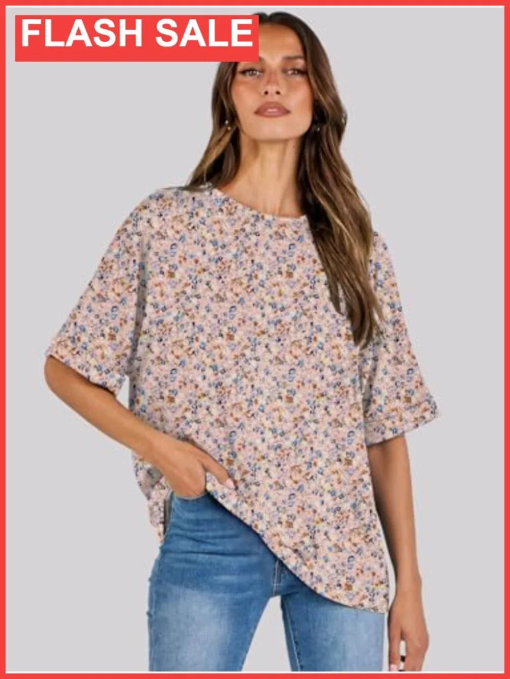 Womens Oversized Tunic T-Shirt Crew Neck Roll Sleeve Polyester Rayon